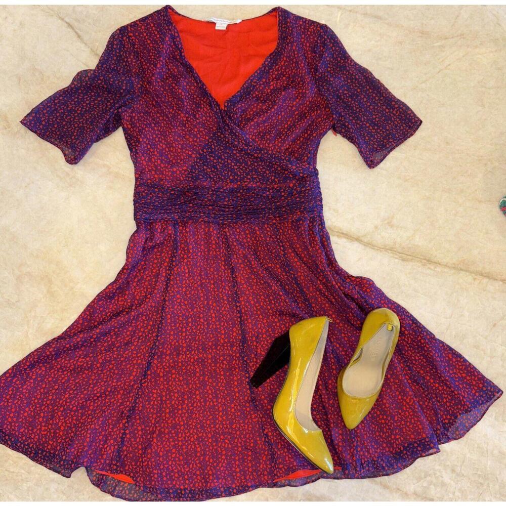 Diane Von Furstenberg Purple and Red Printed Wrap Dress